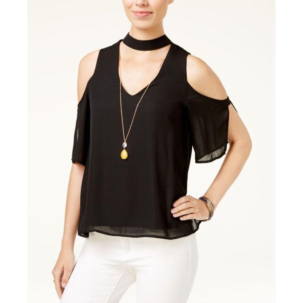 Lily Black Juniors Cold Shoulder Choker Top